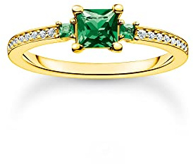 THOMAS SABO Ring mit grünen und weißen Steinen gold 925 Sterlingsilber, 750 Gelbgold Vergoldung