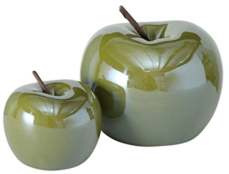 Boltze Deko Apfel Perly (2er Set, zur Dekoration / Geschenkidee, Deko für Küche / Wohnzimmer / Esszimemr, Tischdeko Höhe 7-9 cm) 2013536, Grün
