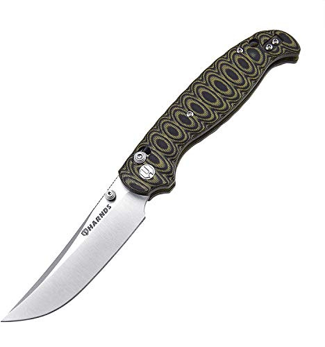 Harnds Giant Silkworm Cuchillo Plegable con Hoja de Acero Sandvik, Cuchillo para Exteriores Mango G10 Cuchillo de Bolsillo para Camping con Clip de Bolsillo Reversible (Negro y Amarillo)