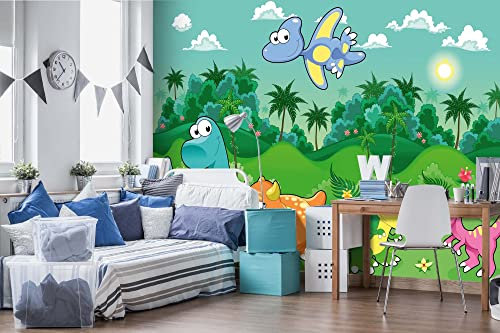 Vlies Fototapete DINOSAURIER IM WALD 375 x 250 cm (inkl. Kleister) - Vlies Tapete, Wandtapete, Wandbilder - Tapete für Wohnzimmer Schlafzimmer, Büro, Küche - Montagefertig