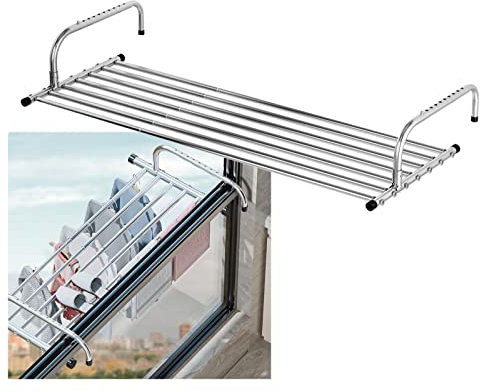 whalebee Stendibiancheria in Acciaio Inox, Stendino Estensibile Stendibiancheria per Balcone Davanzale Facile da Piegare, per Uso Interno Ed Esterno, Multifunzione Stendibiancheria da Parete