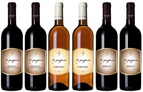 Degustazione Vini Bianchi e Rossi Di Gaspero - Idea Regalo Gourmet - Friuli Venezia Giulia - 6 Bottiglie 75ml Refosco DOP + Verduzzo IGP + Merlot DOP - Ideale per carni, formaggi, dessert