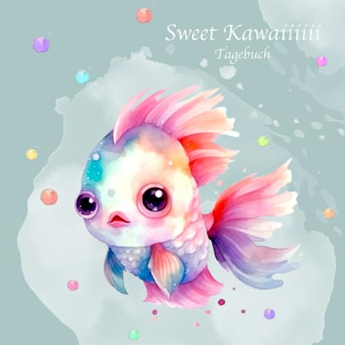 Sweet Kawaii Tagebuch: quadratisch, gepunktet, blanko, farbig mit süßen Unterwasser Prints, 101 Seiten