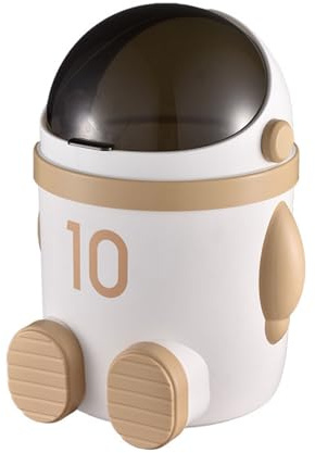 BURLOE Astronauten Mülleimer,Plastik Papierkorb Mülleimer Für Das Büro Zum Mitnehmen Behälter Mit Deckel Auto Arbeitsplatten Mini Kinder Schlichter Kinder,Beige