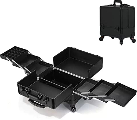 Kosmetikkoffer Pilotenkoffer Beauty Case Reisetrolley Friseurkoffer Kosmetik Trolley, Kosmetik Trolley Rollkoffer Schminkkoffer Mit 360° Drehbaren, Schwarz Kosmetik Trolley Rollkoffer Maniküre-Etui (