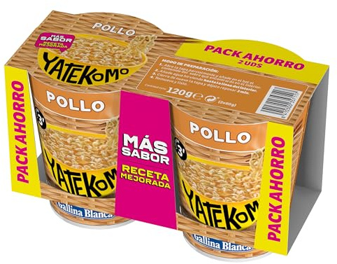 Yatekomo · Fideos Orientales Yatekomo de Pollo | Preparado de Noodles Orientales con Aderezo de Pollo. Fácil y Rápido de Preparar: Listo en 3 Minutos - 2 Boles de 60g, 2 raciones