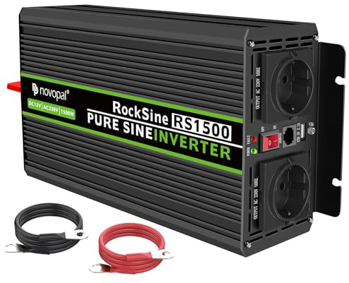 NOVOPAL 1500W KFZ Reiner Sinus Spannungswandler-Auto Wechselrichter 12v auf 230v Umwandler-Inverter Konverter mit 2 EU Steckdose und USB-Port-inkl. 5 Meter Fernsteuerung-Spitzenleistung 3000 Watt