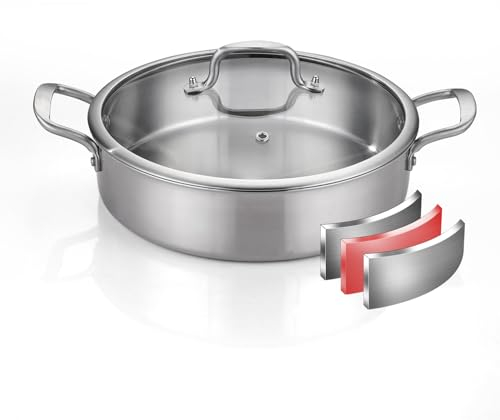 Yeksum 5QT Tri-Ply Stainless Steel Saute Pan, Induction Pan, Dishwasher Safe, Oven Safe