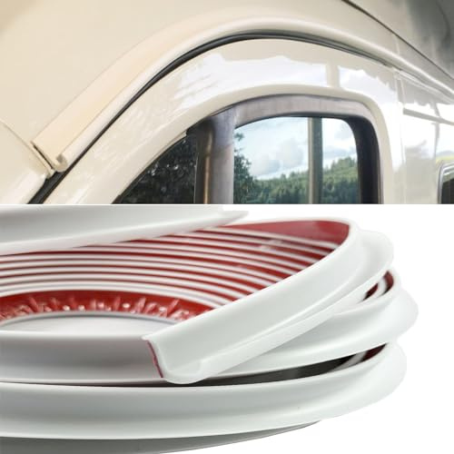 WDragon RV-Regenrinne, PVC-Kunststoff, Dach-Regenumsteller für Felolion, Autos, Vans und Wohnmobile, Boote, J-Form, Tropfschiene, selbstklebende Rückseite und flexibel (weiß, 5 m)