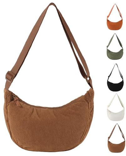 Uwiyo Halbmond Tasche Damen Cord Crossbody Moon Bag Hobo Halfmoon Bag Halbmond Umhängetasche Dumpling Schultertasche mit verstellbarem Gurt für Damen Mädchen