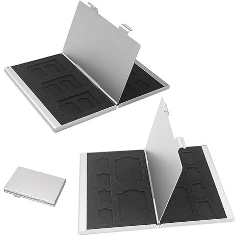KASESSS 2 Piezas Estuche para Tarjeta SD Micro SD, 12 y 15 Ranuras, Estuche para TF y SD Card Doble Capa, Funda para Tarjeta de Memoria de Aleación de Aluminio Estuche de Tarjeta Memoria Portátil