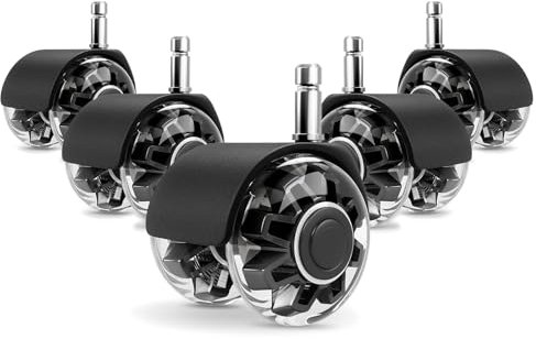 Bürostuhlrollen 2 Zoll (Set mit 5), schwerlast Gummirollen für Teppichböden und alle Hartholzböden, ersetzen Bürostuhlmatten, Computer-Schreibtischstuhlrollen - universell passend (Schwarz)