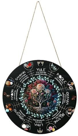 Rad Des Jahres Holzschild 30 Cm, Wicca-Feiertage, Wicca-Kalender, Yule-Altar Mit Knotenmuster Hexen Runen Sabbats Heidnisches Zeichen Für Vintage-Handgemachte Weihnachtsschild-Dekoration