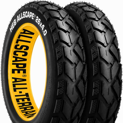 HEB ALLSCAPE 20x4.0 26x4.0 24x4.0 20x3 inch E-Bike Fat Tire, Performance Puncture Resistant Heavy Duty for MTB, All Terrain Tread for Street and Trail Riding (26x4-2 Pack)