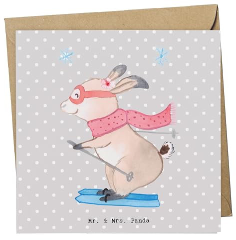 Mr. & Mrs. Panda Grußkarte Hase Skifahren - Geschenk, Ski fahren, faltkarte, Glückwunschkarte, Skirennen, doppelkarte, Skiwettbewerb, anlasskarte, Skisport, Klappkarte