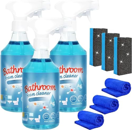 Bolac Bathroom Foam Cleaner, Bathroom Descaler Cleaner, All-Purpose Rinse-Free Cleaning Spray, for Urinals, Sinks, Floors, Glass, Mirrors, Bathtubs, 100ml (3pcs)