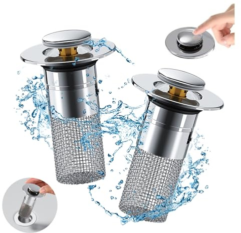 2er Abflussstopfen, Waschbeckenstöpsel, Abflusssieb für 34-40mm Abfluss Ablauf mit Sieb Abflussstopfen Waschbecken mit Haarsieb Stöpsel Waschbecken Badewannenstöpsel füR Aufsatzwaschbecken