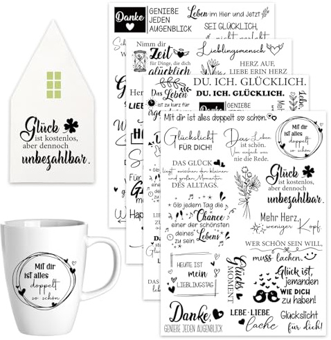 Rub On Sticker - 4 Bogen Schöne Sprüche zum Geburtstag Hochzeit(19x14cm) | Rub On Folie Transferaufkleber zum Basteln und Dekorieren für Raysin Keraflott Möbel Glas Holz Fotoalbum