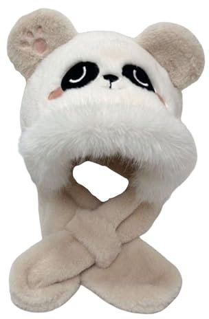 Baoblaze Kinder Panda Cartoon Mütze Schal Mütze und Schal Set Anzieh Kostüm Party Kopfbedeckung Kapuze Kinder Warmes Winter Set Plüsch Tiermütze, Braun
