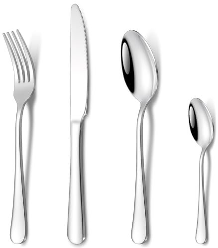 Cutlery Set, HONKKU 32 Pieces Stainless Steel Flatware Set for 8 People, Mirror Polished Silverware Set with Spoon Knife and Fork Set for Home Kitchen, Dishwasher Safe