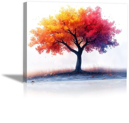 BOHUO Quadri Moderni Grande Stampa su Tela, Albero colorato Albero Della Vita Quadro poster Decorazione Murale Adatto Soggiorno Camera da letto - 60x80cm Incorniciato(Rosso)