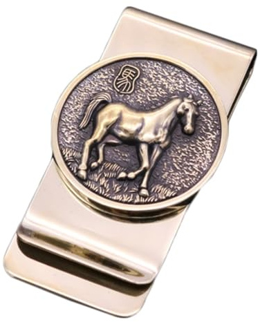 Pinces à Billets Pince à Billets en Laiton avec Signe du Zodiaque, Pince à Billets Fine Vintage for espèces, Pince à Billets en métal for Cadeau for Homme(Horse)