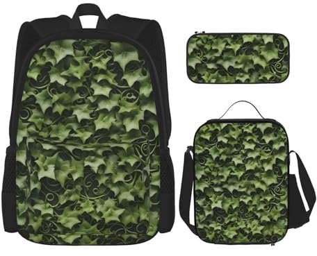 LONGZEHAO Sac à dos polyvalent réglable de grande capacité avec imprimé floral et lierre 3 pièces