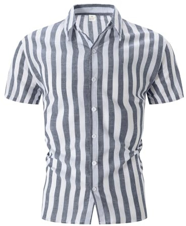 Chemisette Homme Manche Courte- Chemisette Col Revers Rayés Classiques Confortable Décontracté Blouse Chic Coupe Slim avec Boutons Style Streetwear Haut Passe-Partout Travail Polo