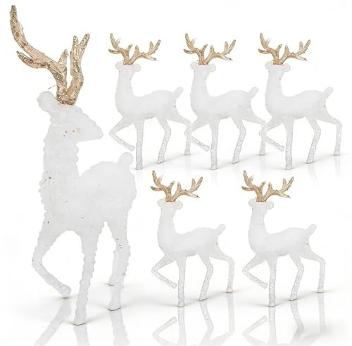 SOIMISS 6 StüCk Weihnachts-Rentier Deko Figuren 5.71X3.15X0.87In Kleine Elch Statuen Tischdekoration FüR Festliche Weihnachten Party Stehende Hirsch Ornamente Handgefertigt