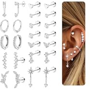 Adramata 12 Paar Ohrringe Gold Set Hypoallergen Chirurgenstahl Ohrringe für Damen Klein Ohrring Creolen Flatback Medizinische Ohrstecker Set Gold Silber Knorpel Conch Tragus Helix Piercing