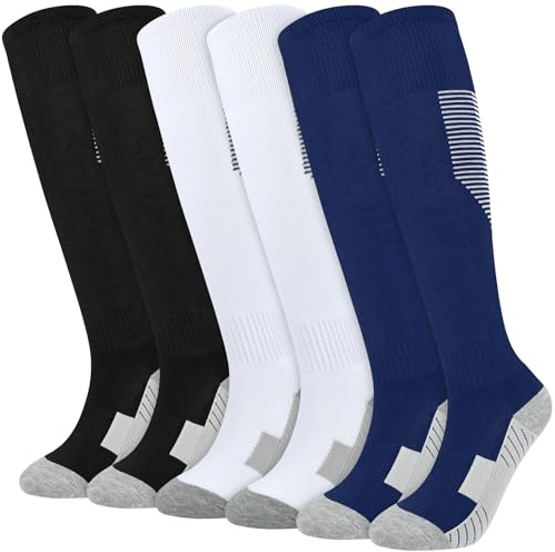 KOOOGEAR Kids Football Socks soccer Socks Boys Sports Socks Youth Knee High Socks Athletic Sock Girls Junior Running,Training,Rugby,Hockey 6-12Years (UK, Age, 9 Years, 12 Years, Black White Blue)
