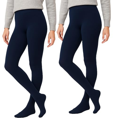 Heat Machine Ladies Thermal Tights 2 Pack – 300 Denier Fleece Lined, TOG Rated, Warm Cosy High Waist Winter Legwear (UK, Alpha, L, XL, Regular, Regular, Navy)
