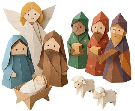 PawwJoy Kit Presepe di Carta Fai da Te, Decorazioni Natalizie Pieghevoli per Casa, FESTIVITÀ e Centrotavola, Stile B