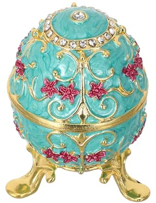 BAZEITFLOW Enamel Russian Egg Trinket Box Zinc Alloy Vintage Decorative | Hinged Ring Holder, Keepsake Storage, Tabletop Display for Bedroom and Dresser