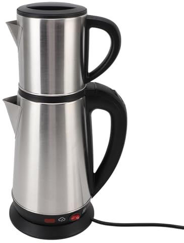 Wakects Tetera Turca, 1 L + 2 L Hervidor Eléctrico de Té Turco, Tetera Eléctrica de Acero Inoxidable, Hervidor de Agua, Preparador de Té Turco (Enchufe europeo 220V)