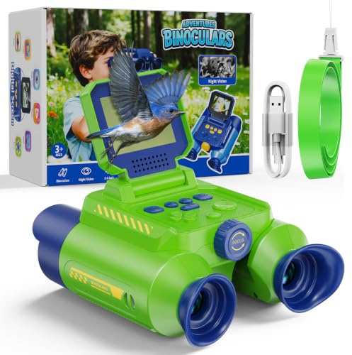 ASPOVEN Adventure Binoculars Kids, with Night Vision, Camera, Videos(Green) | Interactive Binocular, Puzzle Game & 10X Optical Zoom for 5, 6+ Years Kids' Educational Learning and Sports Play