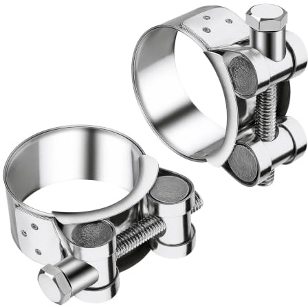 FeiatPogra 2 Pcs Heavy Duty T Bolt Hose Clamp, Stainless Steel Exhaust Clamp for 44–47mm Tubes, Adjustable Pipe Clips for Automotive, Water, Gas & Industrial Use