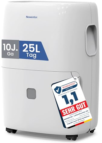 Newentor Luftentfeuchter elektrisch 25L, Entfeuchter elektrisch keller, Raumentfeuchter elektrisch, Dehumidifiers for home für 215m³/80m², mit Timer, Filter und 1M Ablaufschlauch, 10 J. Gar.