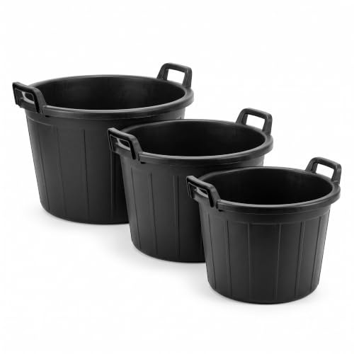 Lemag Set 2 Mastelloni Tondi in Polietilene con 2 Manici e Fori di Drenaggio — Mastello Vaso per Vivaio, Piante, Ulivi e Agrumi, Vendemmia e Raccolta Olive, Capacità 24/90/130 Litri