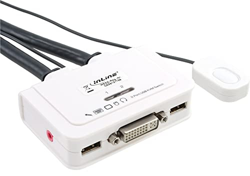 InLine 61613I KVM Switch, 2-fach, DVI-D, USB, mit Audio, integr. Kabel
