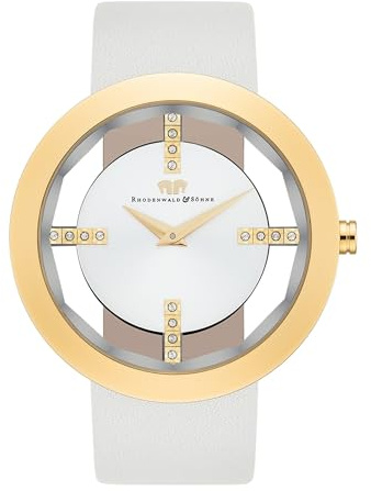 Rhodenwald & Söhne Lucrezia Damenuhr Edelstahl Gold 3 ATM verziert mit Kristallen Echtlederarmband - Fashion-Uhr Frauen Skeletonoptik