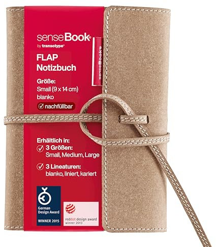 transotype senseBook FLAP Design Notizbuch refillable, small - ca. A6, blanko, weitere Varianten auswählbar, mit Klappe und Schnürung, edles Rinderleder