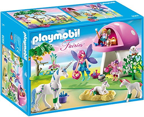 PLAYMOBIL Fairies 6055 Feenwäldchen mit Einhornplfege inkl. Feen, Einhörnern und Zubehör, ab 4 Jahren