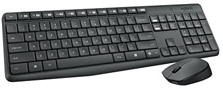 Logitech MK235 Wireless Keyboard and Mouse Combo for Windows, USB Receiver, 15 FN Keys, Long Battery Life, Compatible with PC, Laptop