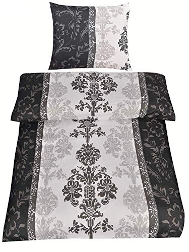optidream Mikrofaser-Bettwäsche 2 x 135 x 200 cm und 2 x 80 x 80 cm mit Reißverschluss, sehr detailliertes Motiv, klassisch und elegant, Farben: Anthrazit/Schwarz,