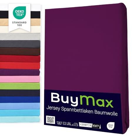 Buymax® Dra-på-lakan 100x200 cm – 100% bomull jersey, för madrasser upp till 25 cm, Aubergine