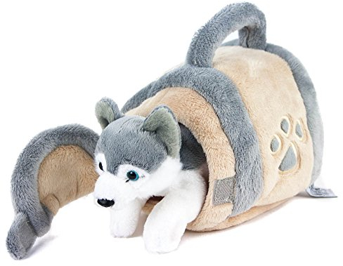 Teddys Rothenburg Kuscheltier Husky in Hundehütte 15 cm grau/beige/weiß Plüschhund Plüschtier