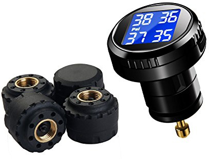 VESAFE Kabelloses Reifendruck-Überwachungssystem (TPMS) mit 4 externen Kappensensoren (0-87 psi)