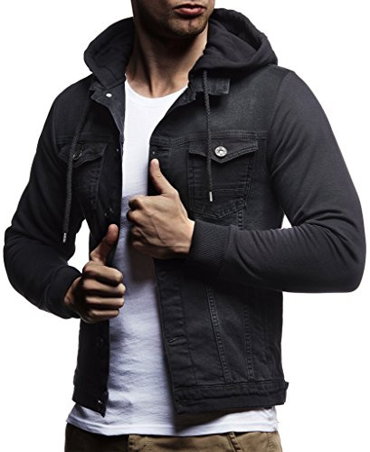 Leif Nelson Veste à manches longues et à capuche En jean et en sweat Pour homme Coupe près du corps Style décontracté pour les loisirs - Noir - XX-Large