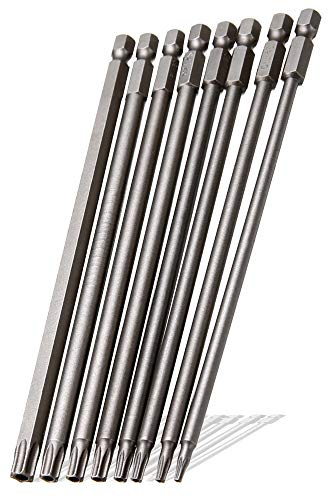 Saipor 8 Stück T8-T40 Torx Bits Schraubendreher Set Magnetische 150mm Lange | S2 Stahl 6,35mm Sechskant Schaft Torx Kopf Schraubendreher Bit